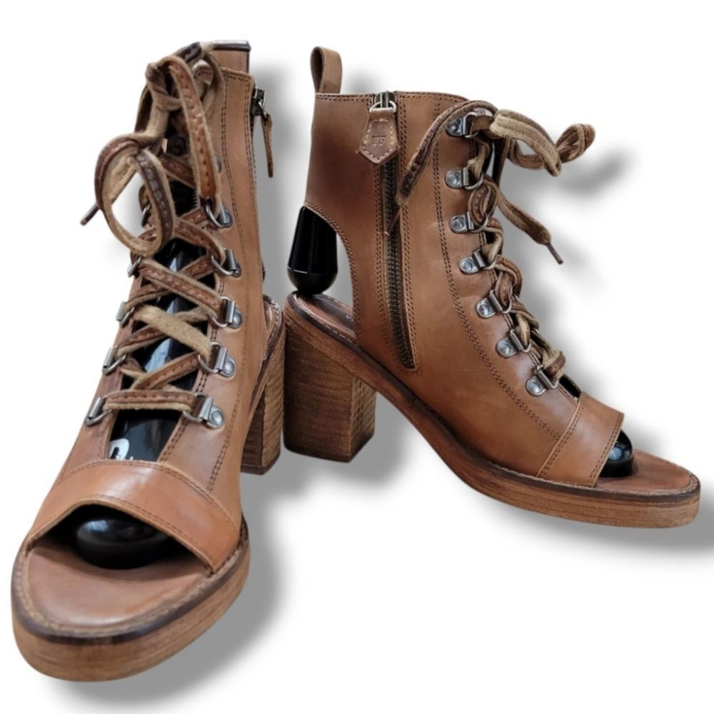Vintage Foundry Co. Shoes Size 7 Leather Boots Odette Peep Toe Boots VFL144 Tan